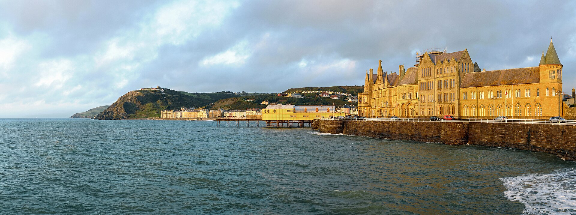 Aberystwyth University Old College on the seafront at dawn
